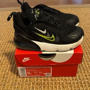 Nike Air Max 270, black, green, gray and white, toddler size 8